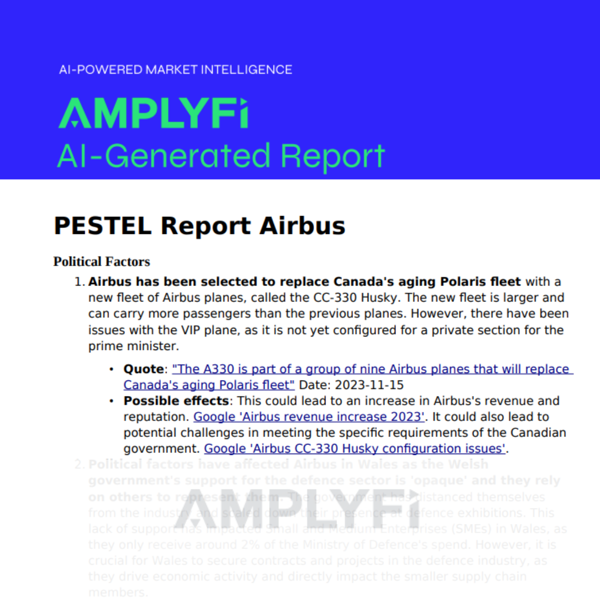 Airbus, PESTEL report, AI